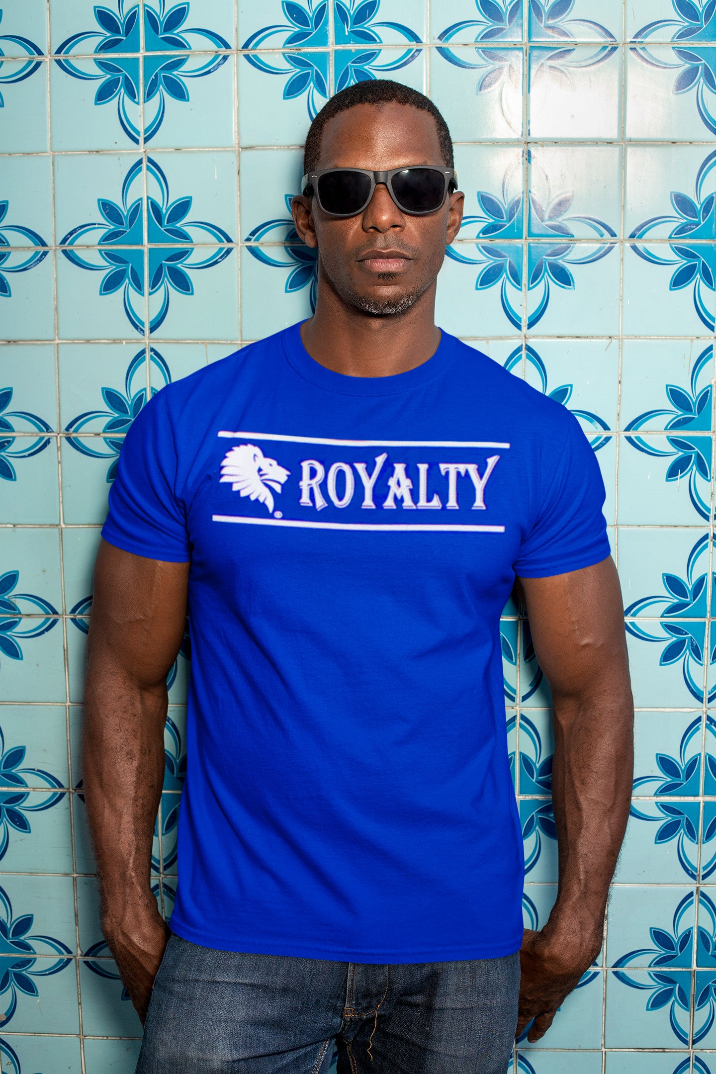 Model View #1 - Male Model showcasing the front of the Royalty T-shirt.
