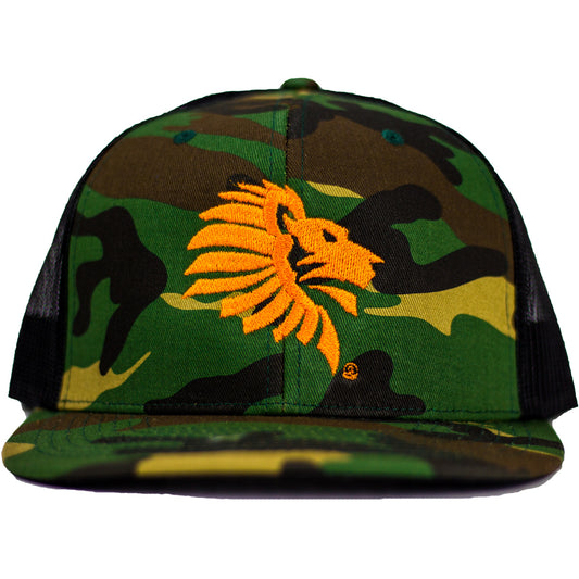 Front View - LHU Legacy Mesh Logo Camo Blaze Snapback